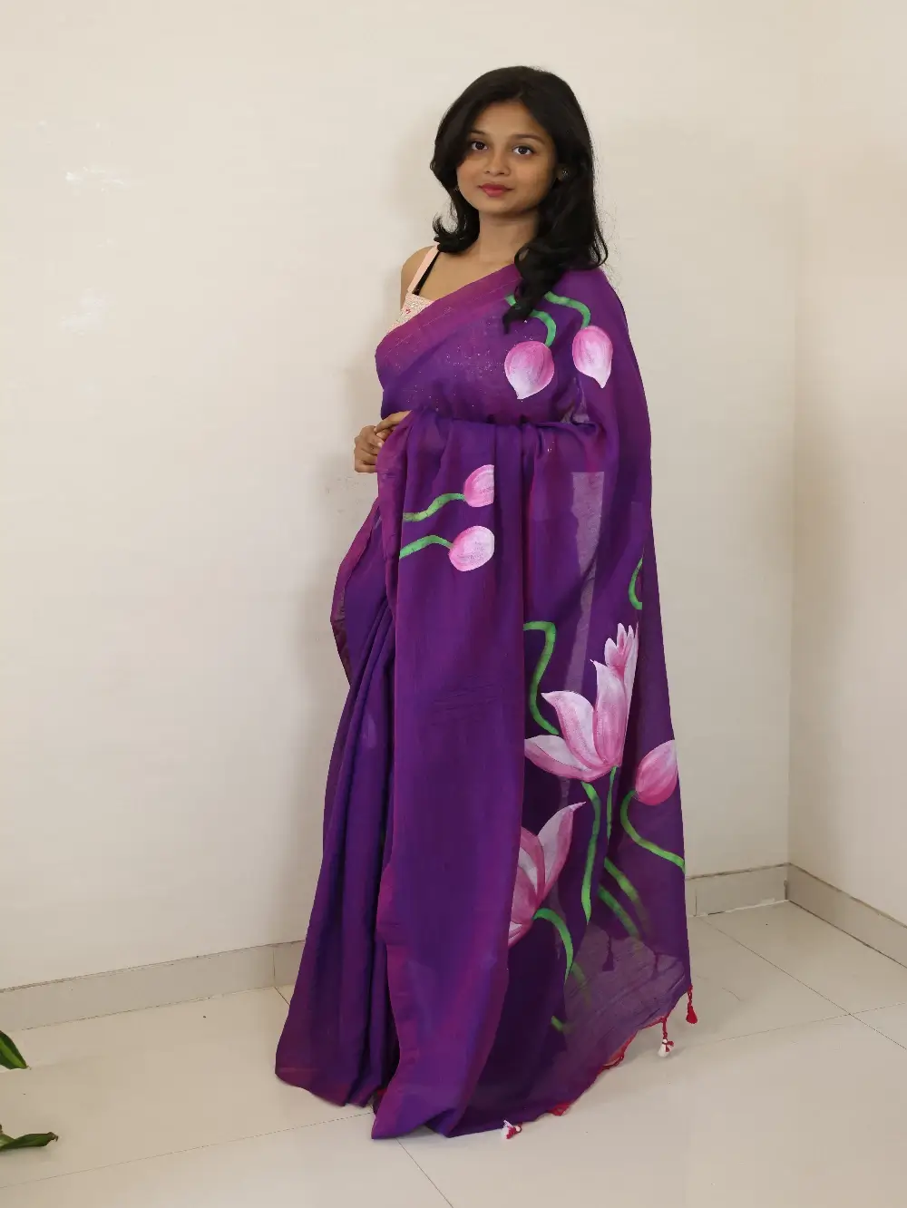 Lotus Hand Painted Saree - Image 2