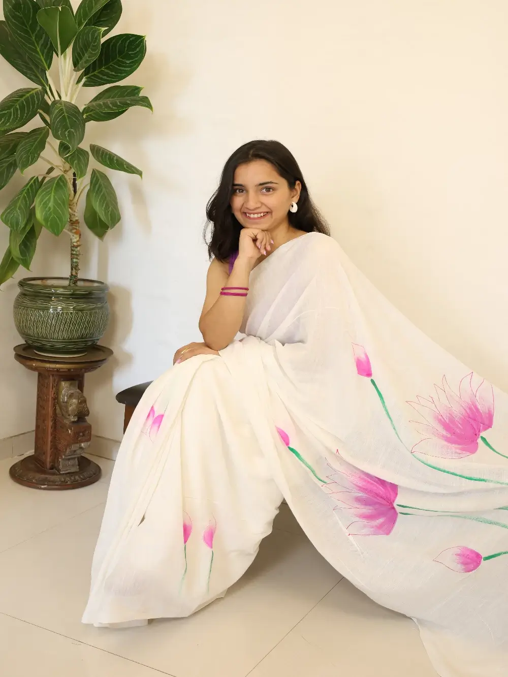 Lotus Hand Painted Saree